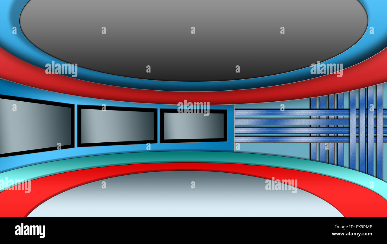Virtual TV news studio set background with screens Stock Photo - Alamy