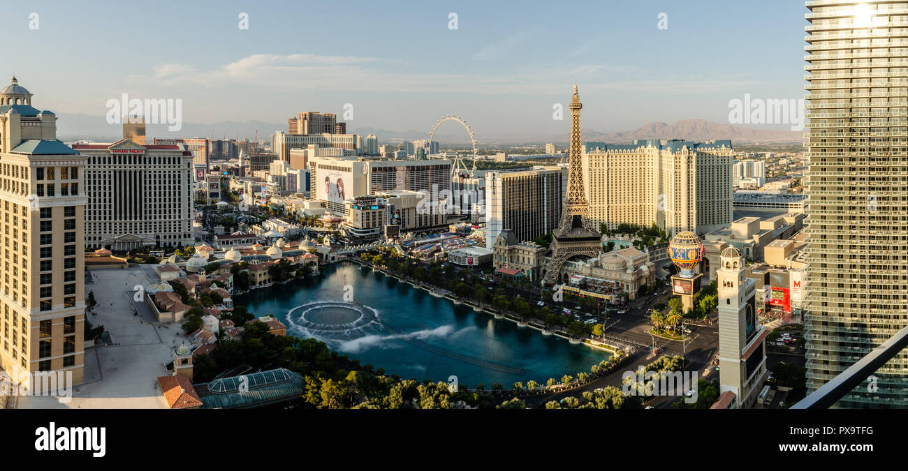 Panorama of the Bellagio Lake, Las Vegas Stock Photo