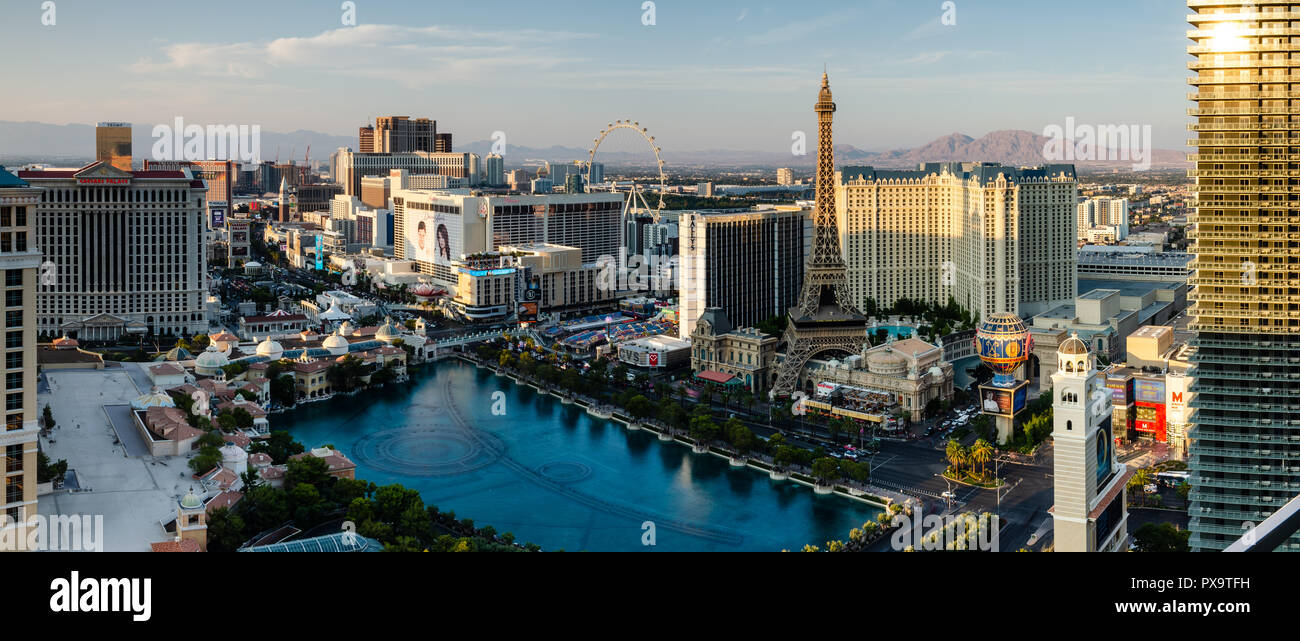 Panorama of the Bellagio Lake, Las Vegas Stock Photo