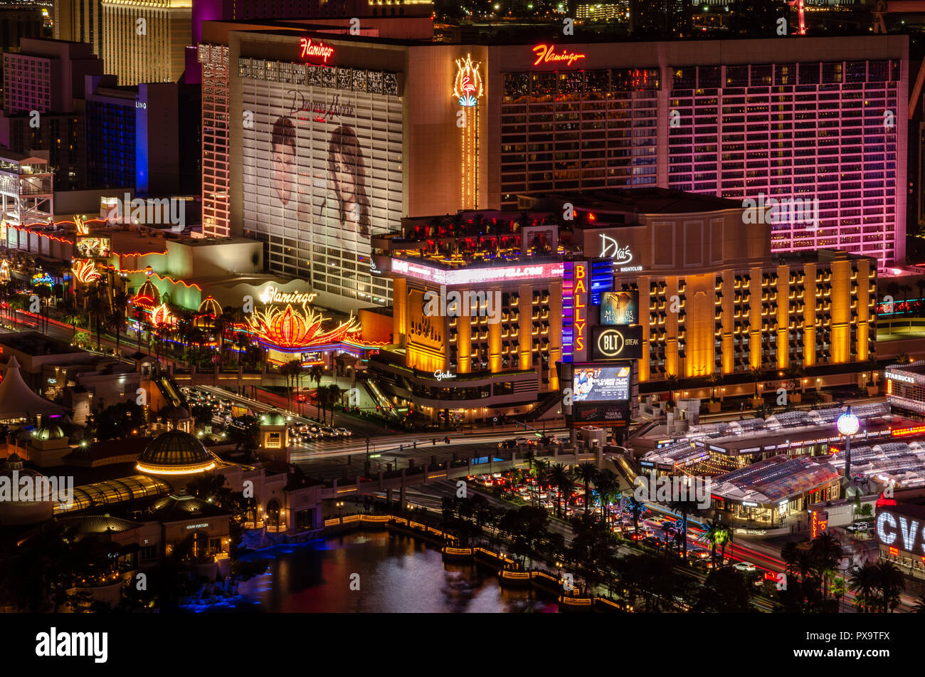 Long exposure of Las Vegas Boulevard in Las Vegas at night Stock Photo