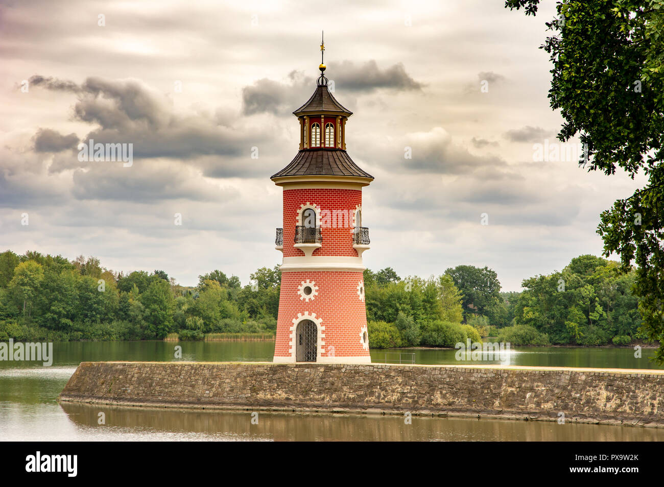 MORITZBURG, GERMANY - AUGUST 21: Lighthouse in the public park of the castle of Moritzburg, Germnay on August 21, 2018. Stock Photo