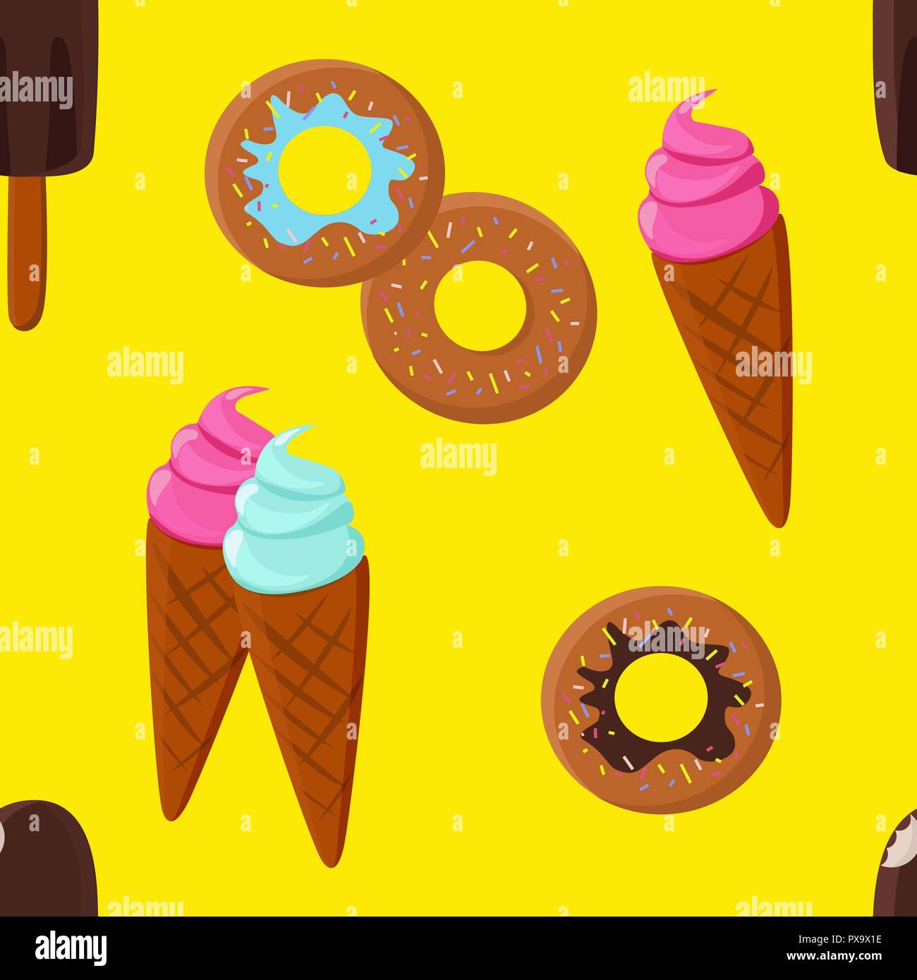 https://c8.alamy.com/comp/PX9X1E/ice-cream-and-doughnut-seamless-pattern-pastries-on-yellow-background-PX9X1E.jpg