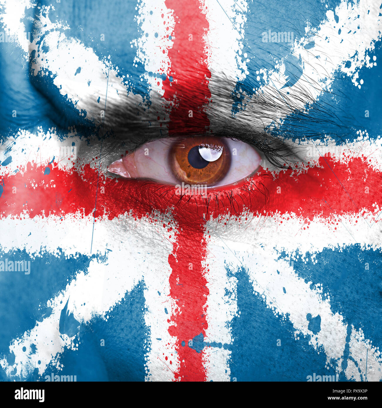 England flag painted on angry man face Stock Photo