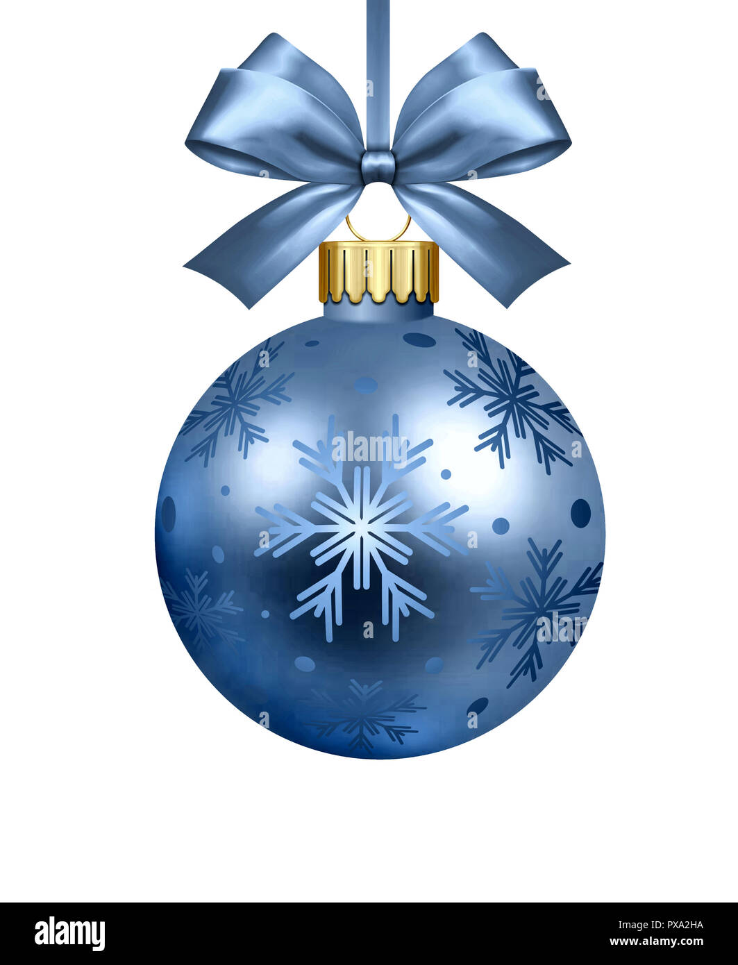 Beautiful blue shiny ball with bow for Christmas tree decoration. Presented  on a white background. 3D rendering Stock Photo - Alamy, image size:1063x1390