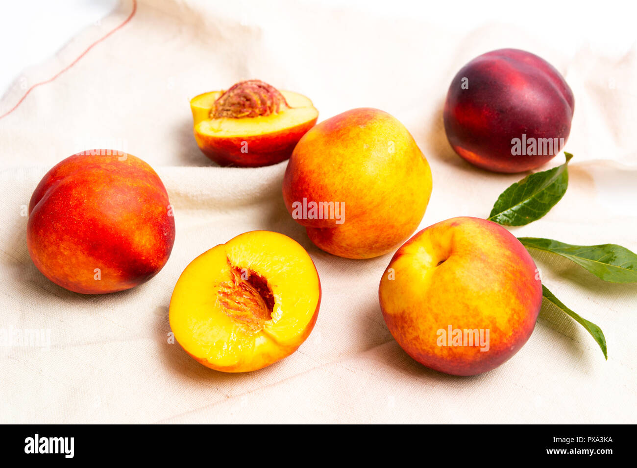 Fresh red peach on white background top view Stock Photo
