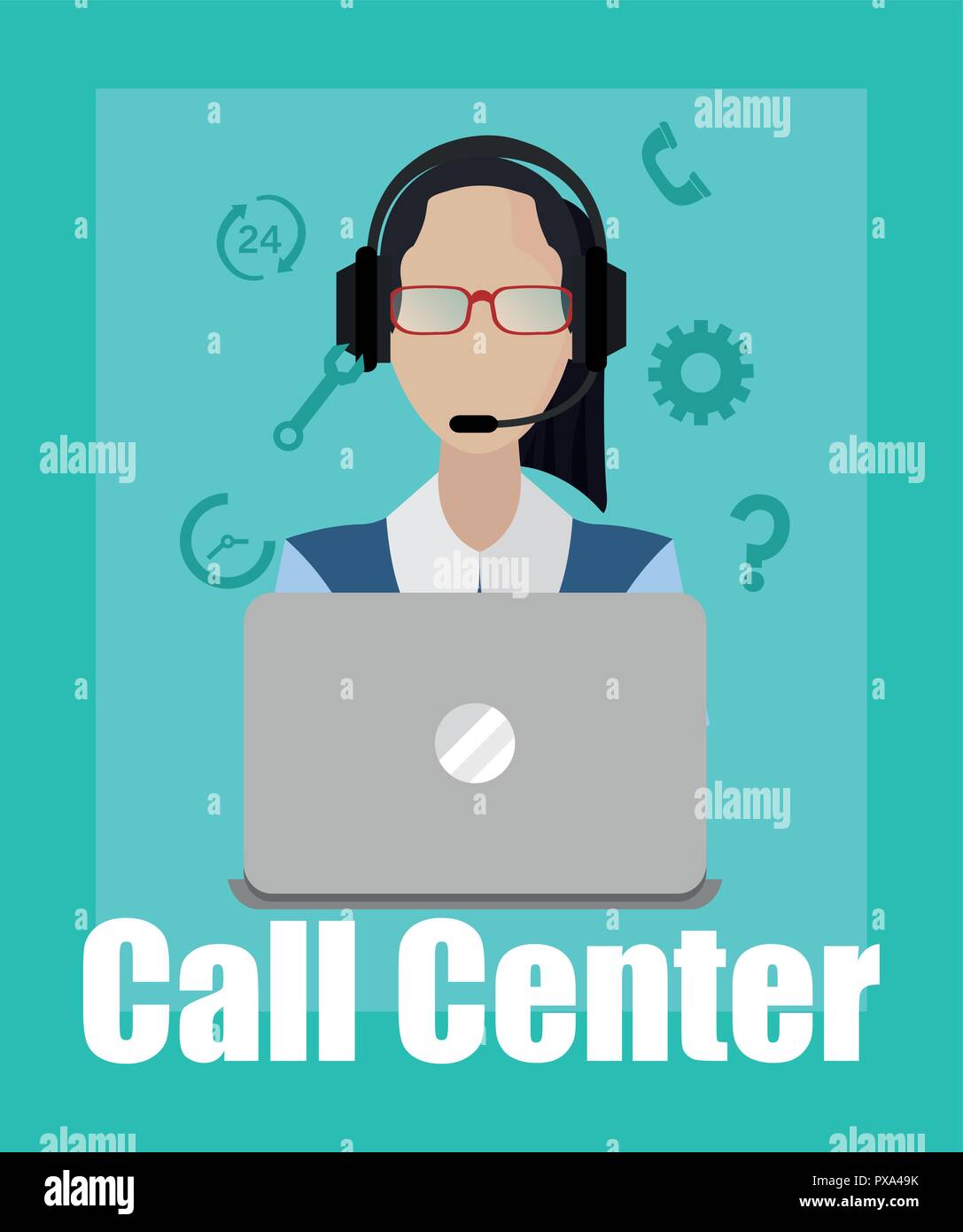 woman employee laptop work call center operator vector illustration ...