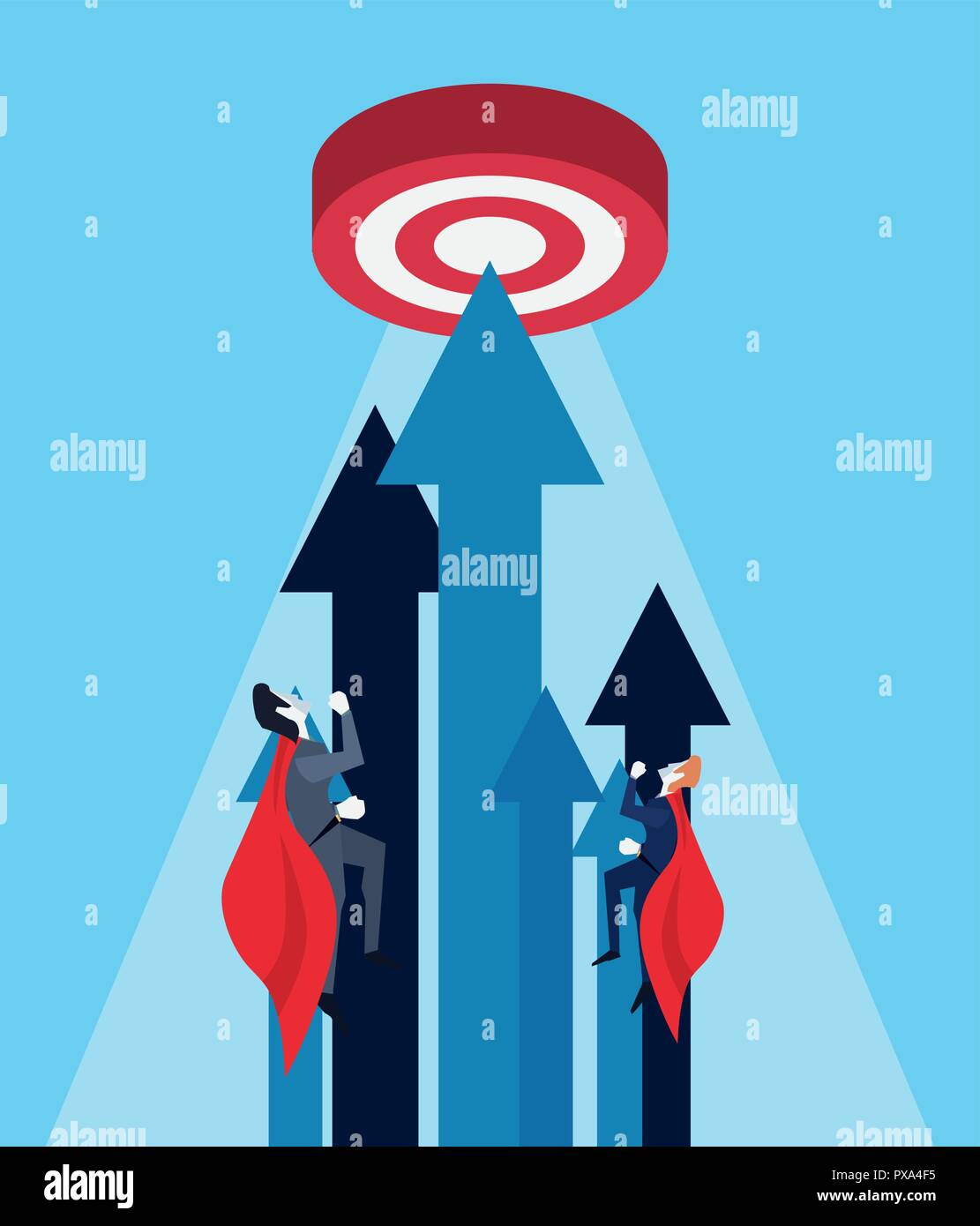 businessmen flying hero target growth arrows vector illustration Stock
