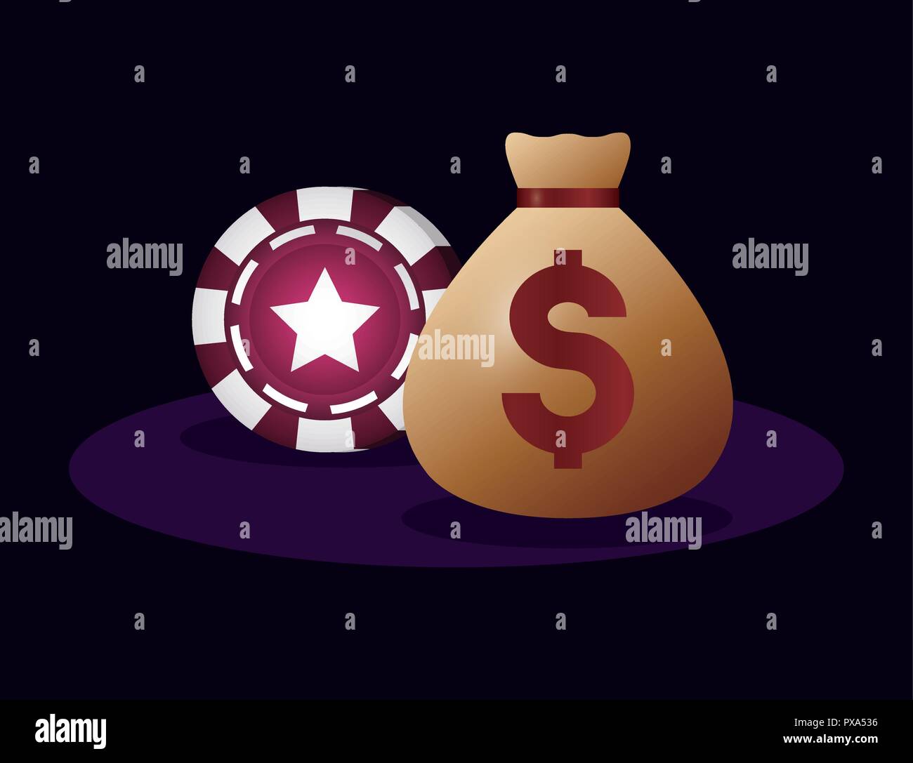 casino poker money bag and chip vector illustration Stock Vector Image
