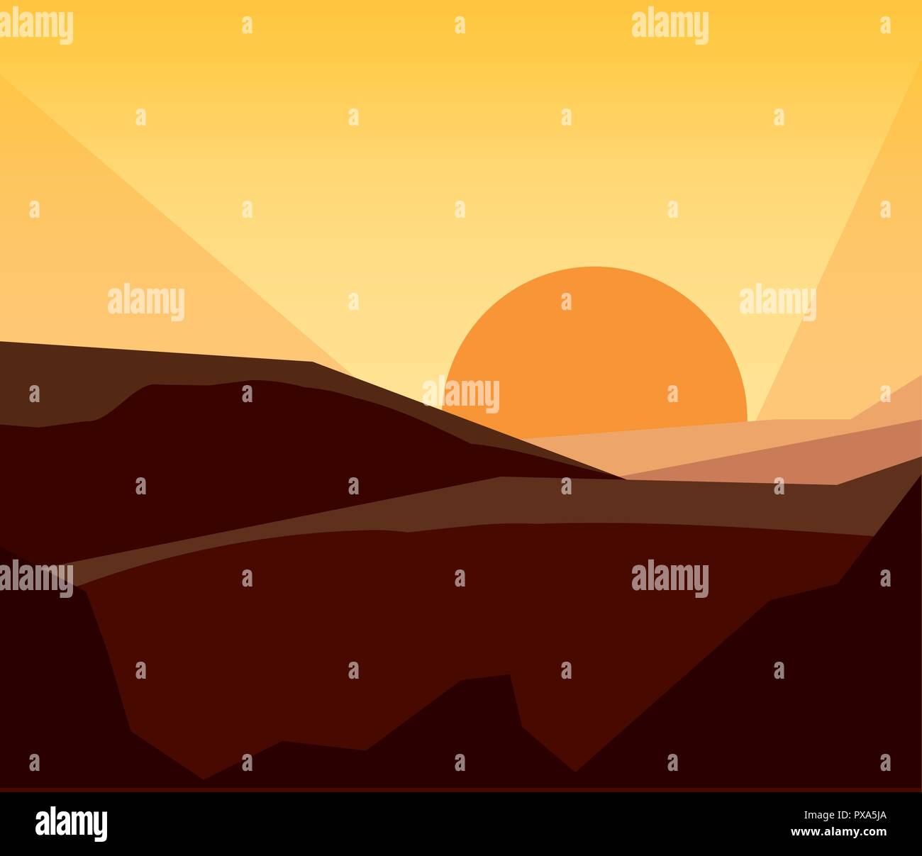 mountains sunset scenic natural landscape vector illustration Stock ...