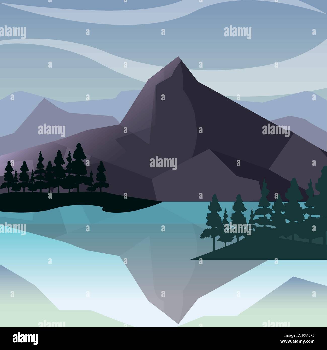 mountains lake trees natural landscape vector illustration Stock Vector ...