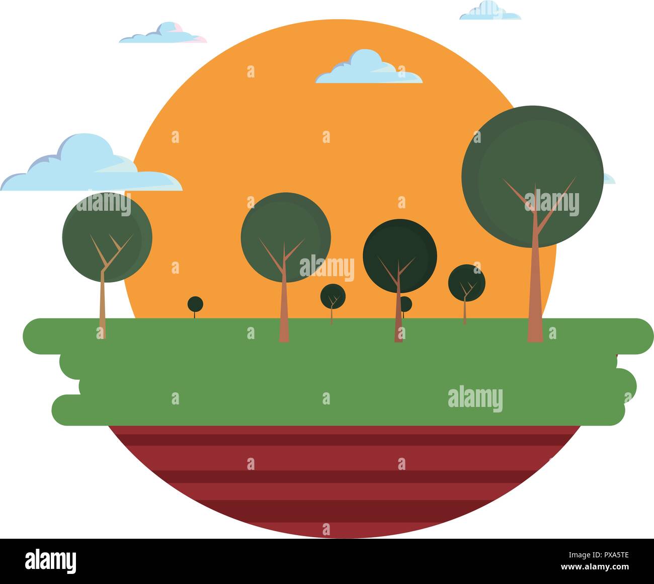 trees clouds field natural landscape vector illustration Stock Vector ...