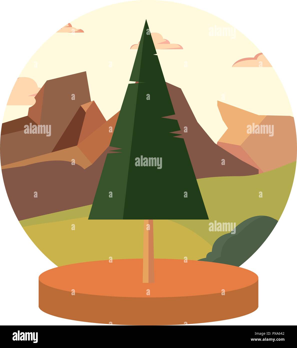 pine tree mountain terrain natural landscape vector illustration Stock ...