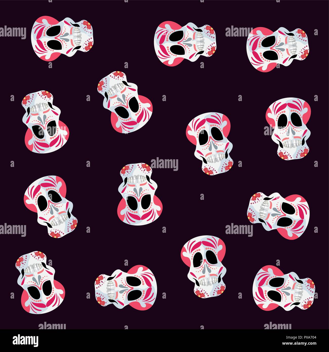 day of the dead skulls colors flowers background vector illustration ...