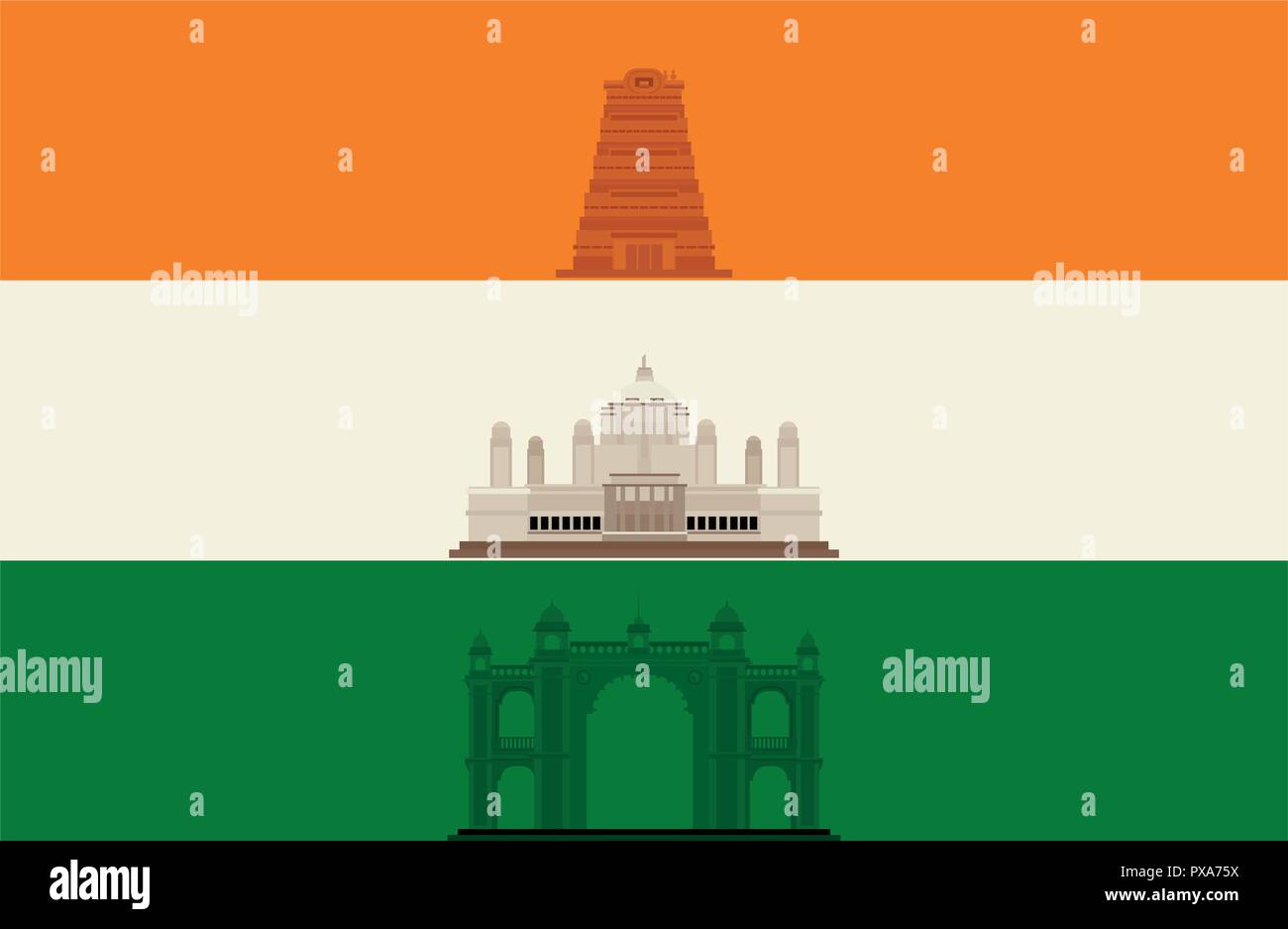 flag indian and monuments ladnmark vector illustration  Stock Vector