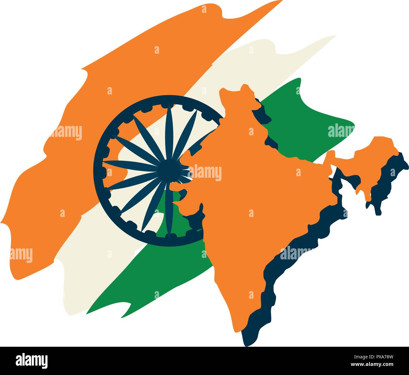 indian map with flag wheel landmark vector illustration Stock Vector ...