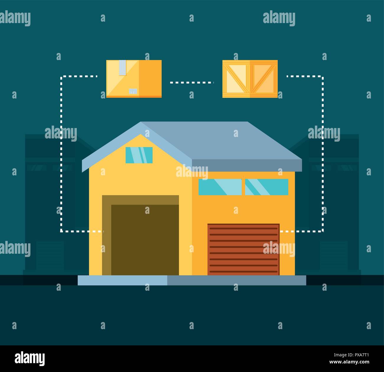 warehouse building with delivery boxes vector illustration design Stock Vector
