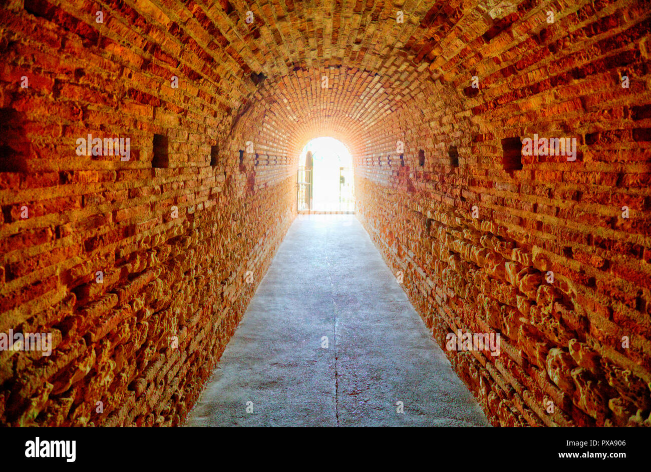 Ancient brick tunnel with daily light in the end Stock Photo Alamy