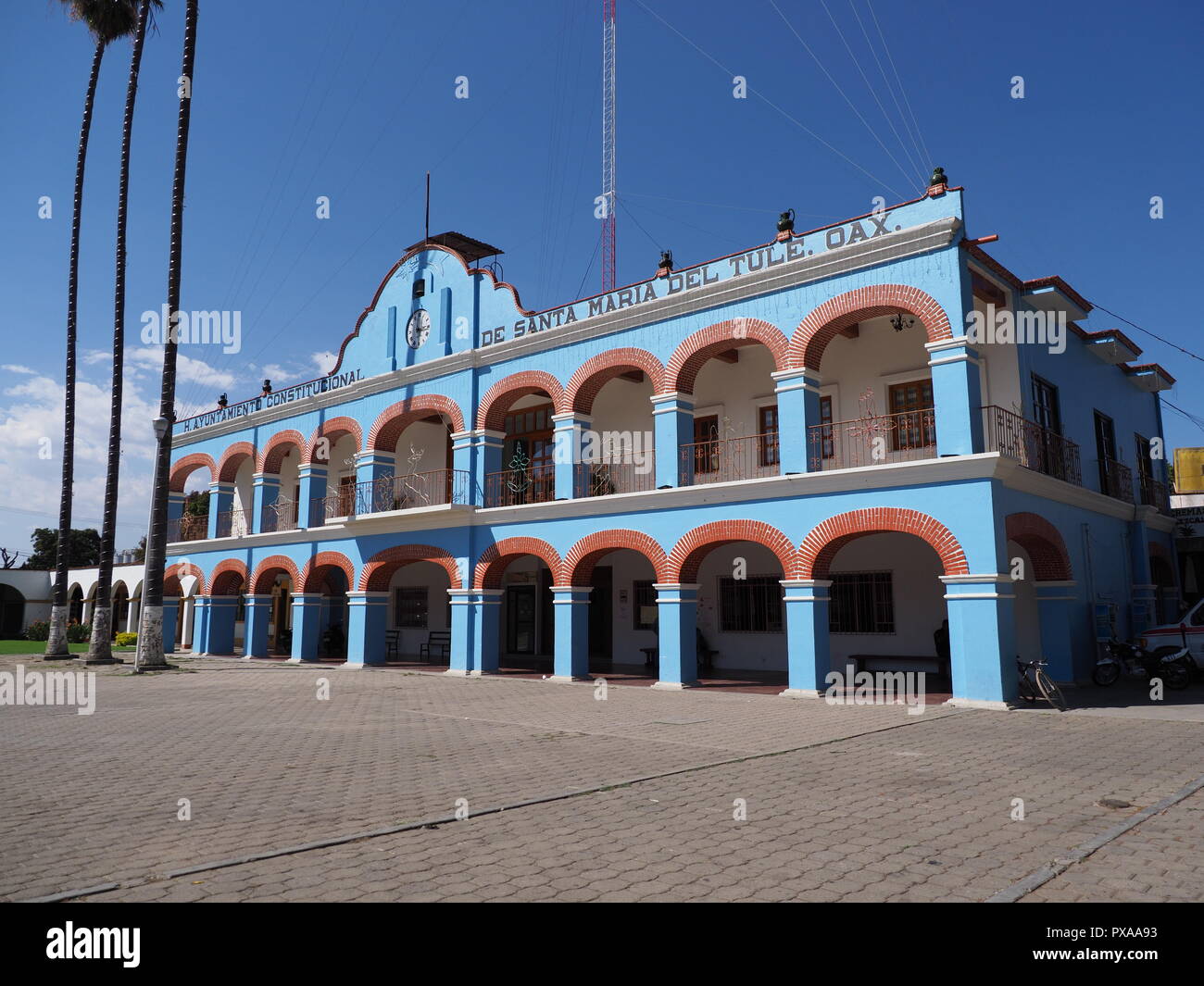 SANTA MARIA del TULE, NORTH AMERICA MEXICO on FEBRUARY 2018: Exterior and side of town hall on main market square in mexican city center at Oaxaca sta Stock Photo