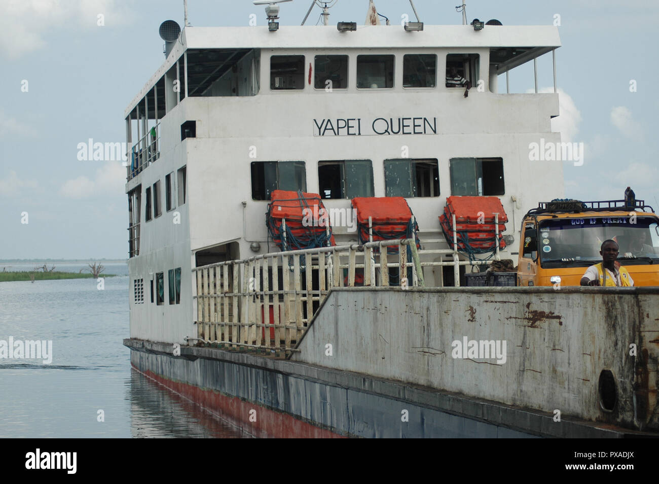 Donkorkrom, Ghana: July 20th 2016 - ferry crossing Lake Volta in Ghana to Donkorkrom Stock Photo