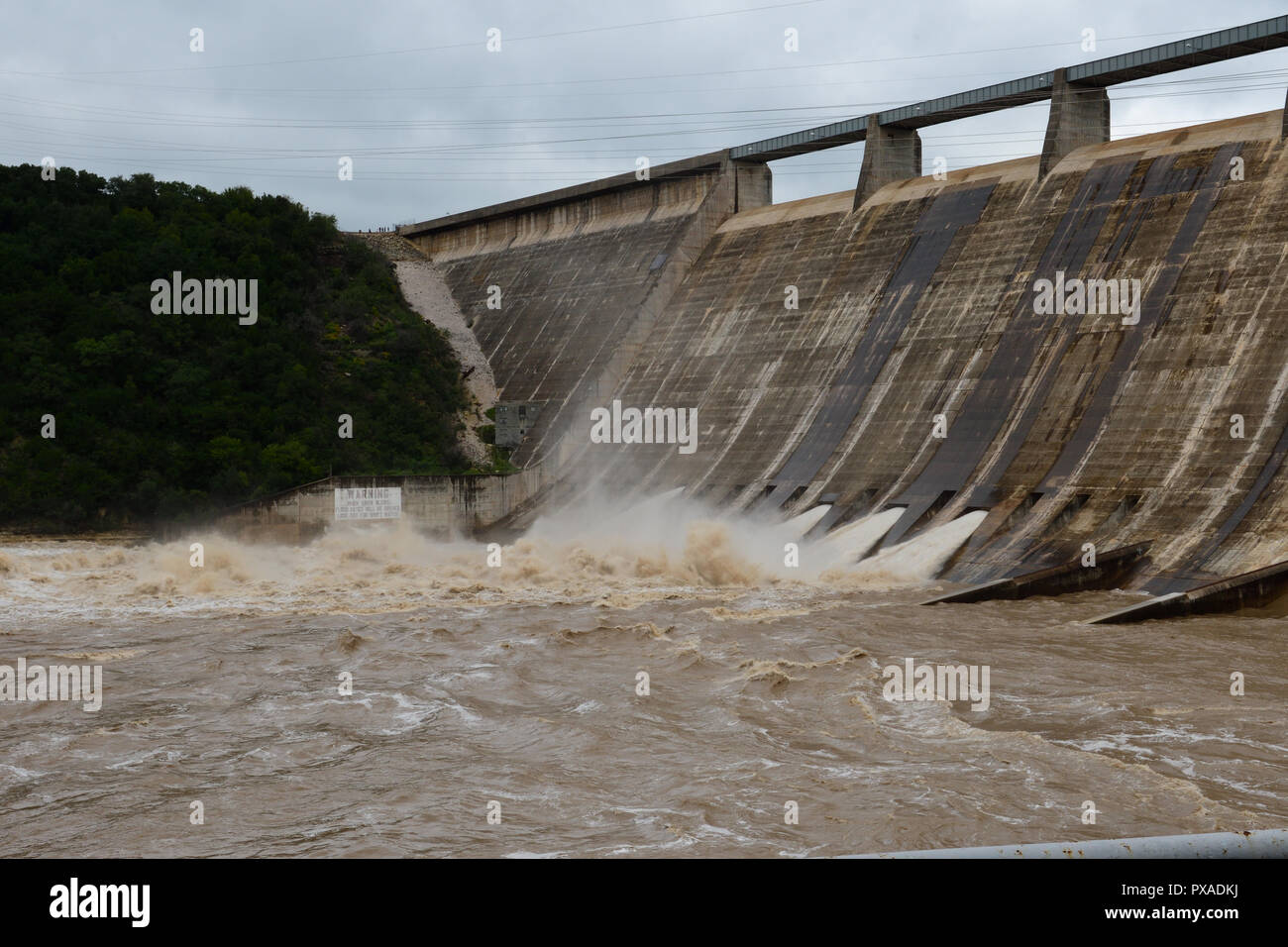 Water being released from Mansfield Dam Austin TX as part of flood control Stock Photo