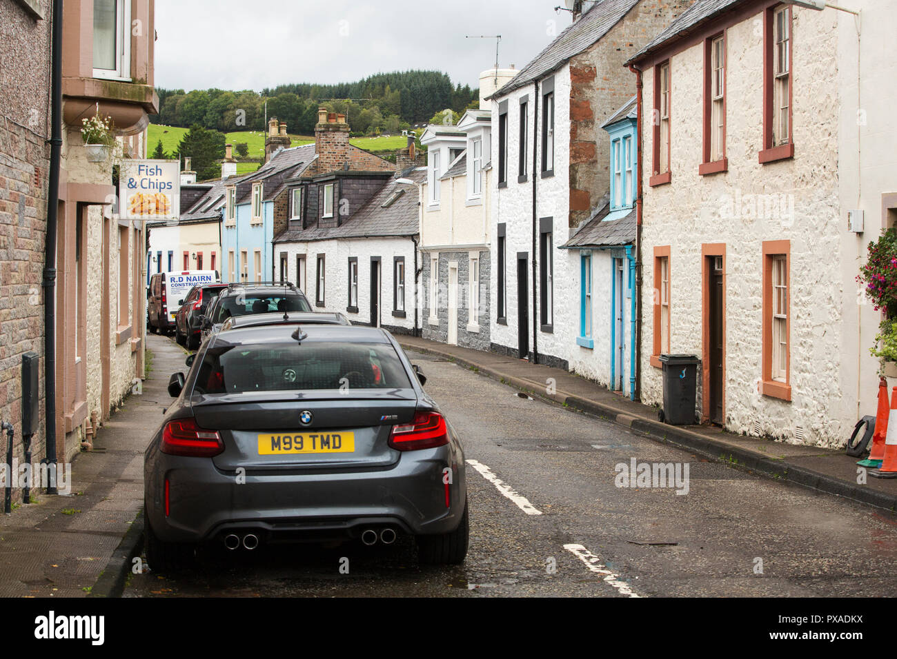 Terraced houses in Moffat a town in Dumfries and Galloway, Scotland, UK. Stock Photo