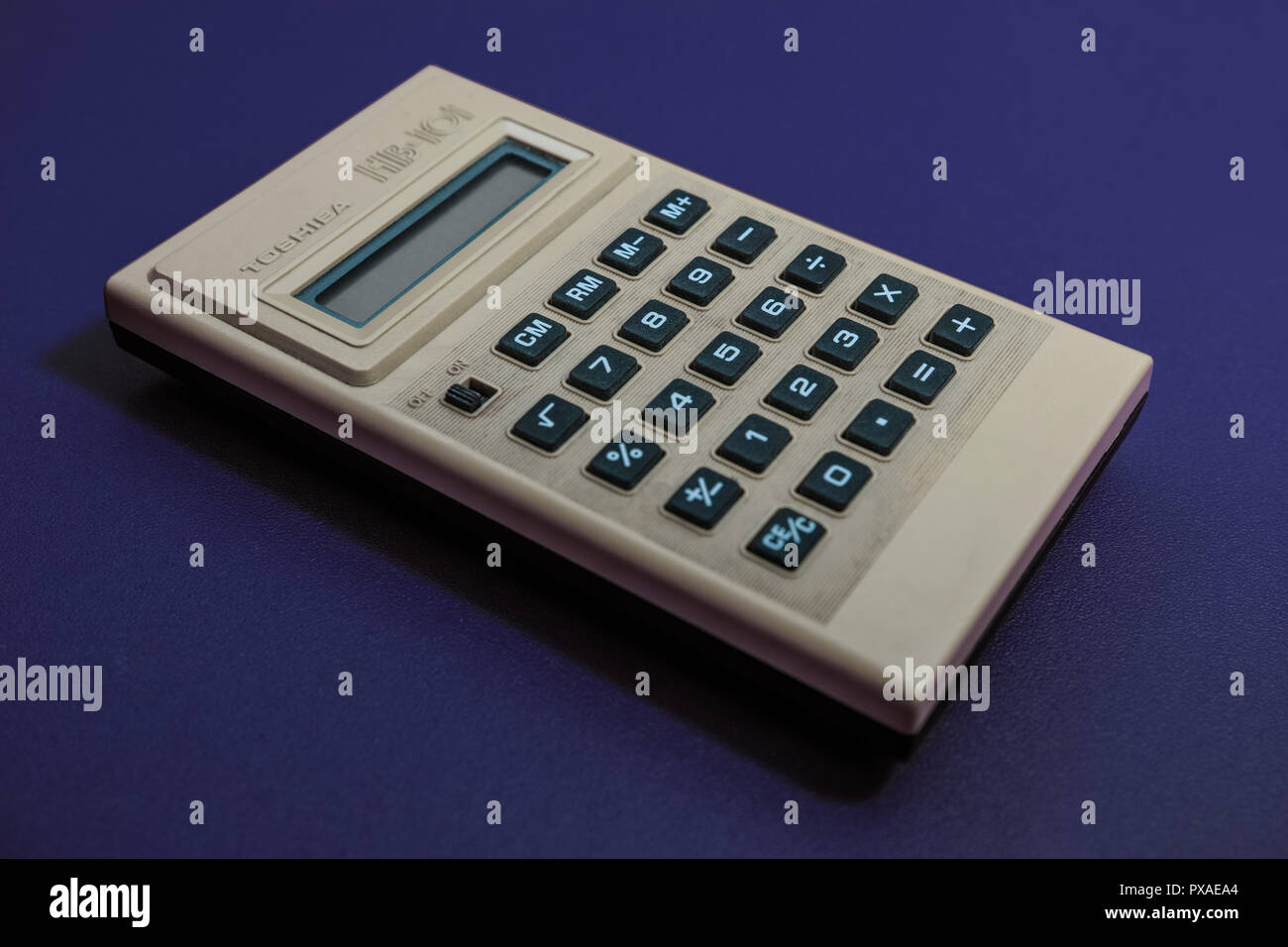 On the blue table, aToshiba HB-101 calculator from the seventies, still  working Stock Photo - Alamy