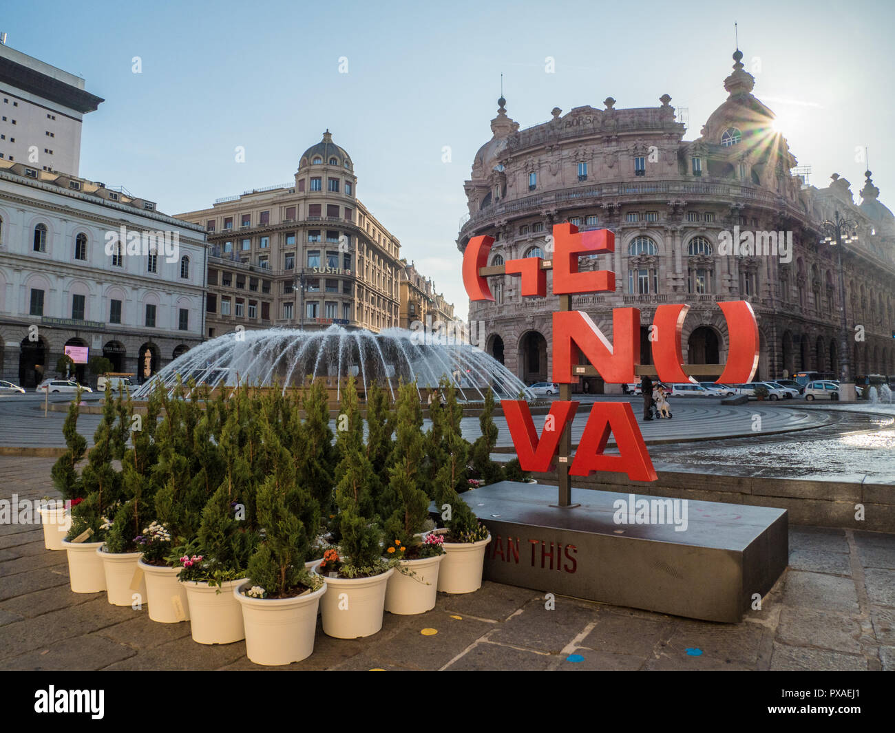 Piazza De Ferrari, Genoa, Liguria, Italy Stock Photo
