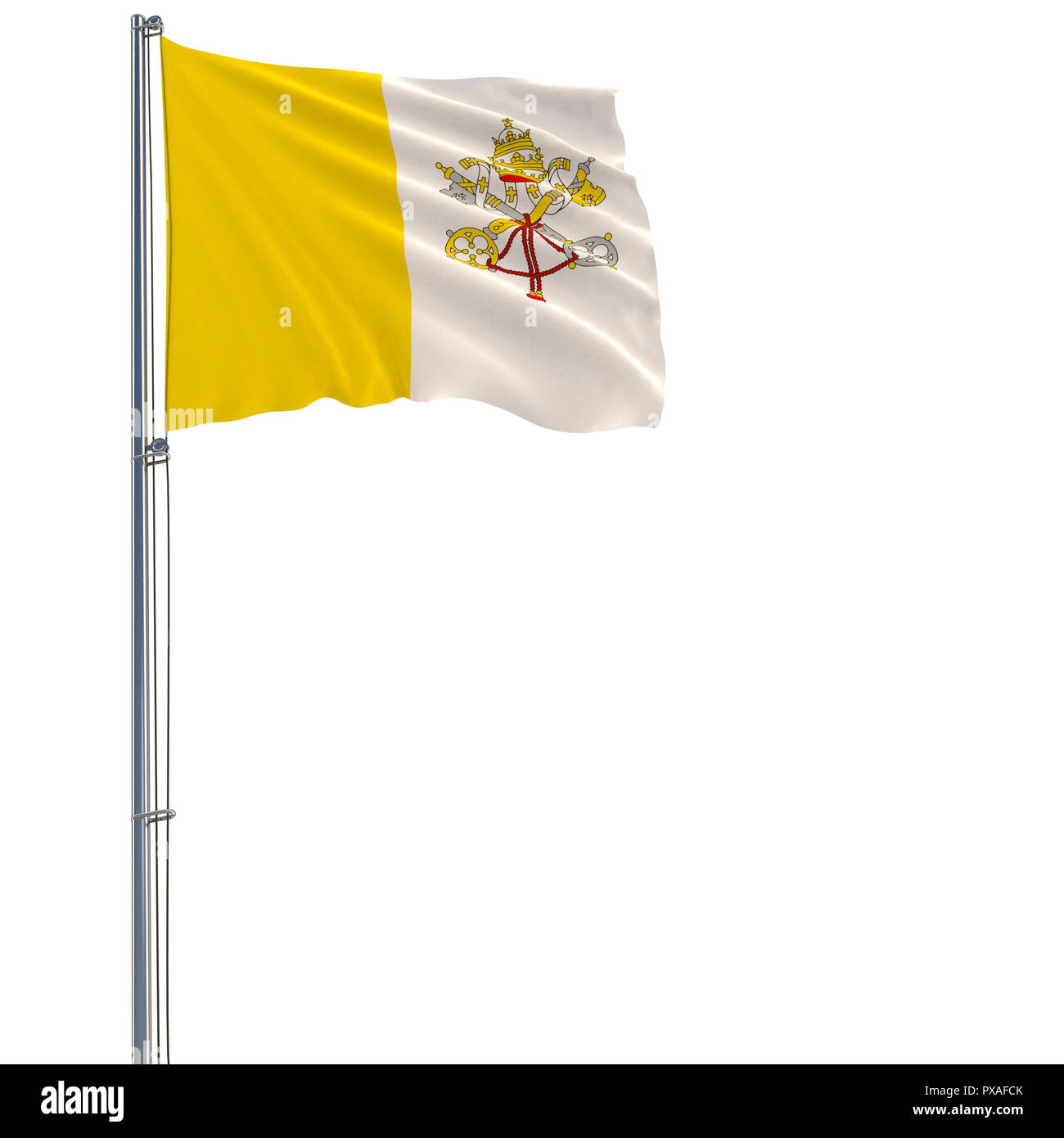 Isolate flag of Vatican on flagpole fluttering in wind on white, 3d rendering Stock Photo