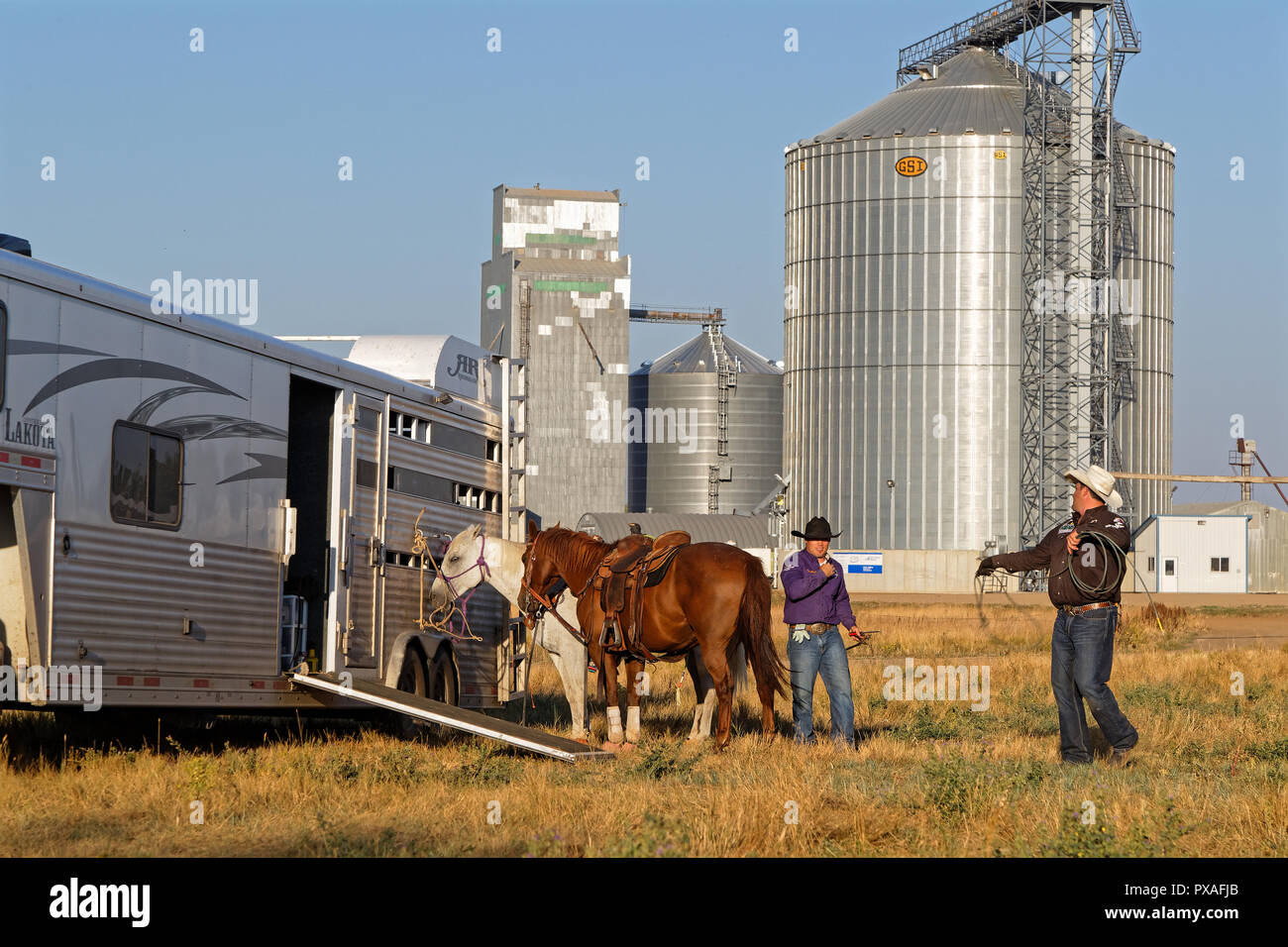 DUPREE, SOUTH DAKOTA, September 15, 2018 Preparations for a regional Rodeo in Dupree. Rodeo is
