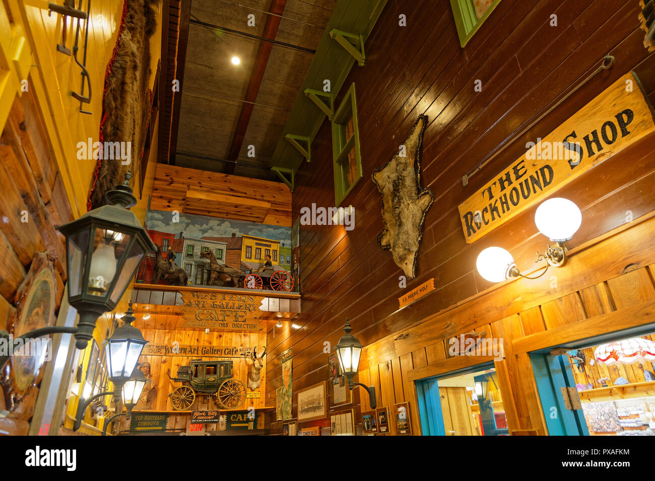 WALL, SOUTH DAKOTA, September 12, 2018 : Inside the Wall Drug Store, both a drugstore and a touristic attraction in the town center of Wall, South Dak Stock Photo