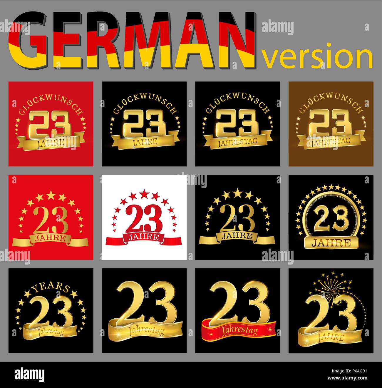 Set Of Number Twenty Three 23 Years Celebration Design Anniversary Golden Number Template Elements For Your Birthday Party Translated From The Ger Stock Vector Image Art Alamy