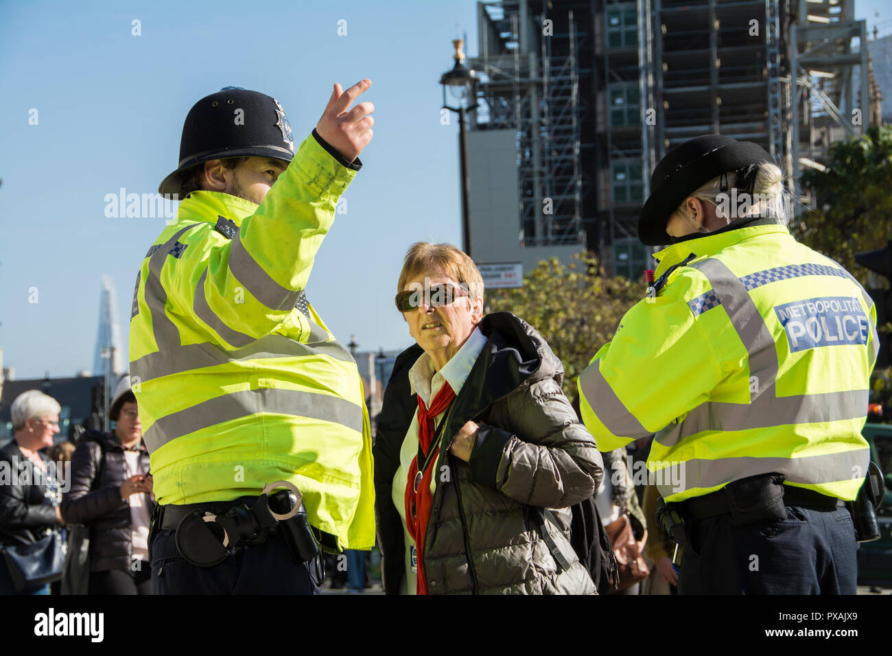 Police (Bobbies) on the beat in Parliament Square, Westminster, London, UK Stock Photo
