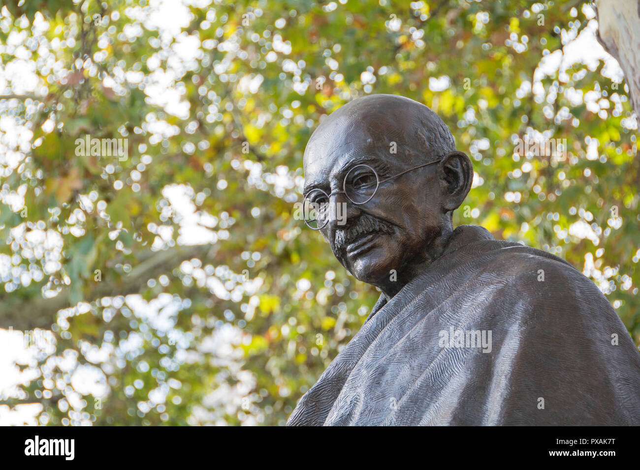 A bronze statue of Mahatma Gandhi in Parliament Square, Westminster, London, by the sculptor Philip Jackson. Stock Photo
