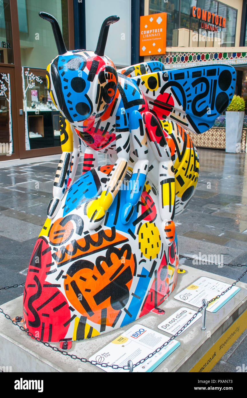 'Love' by Caroline Dowsett.  One of the Bee in the City sculptures, Spinningfields, Manchester, UK. Stock Photo