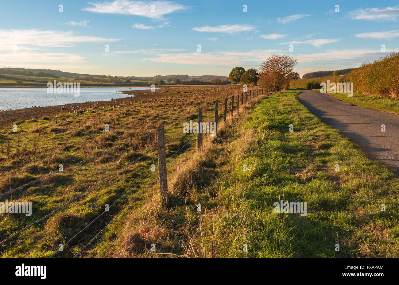 An image showing a section of the country road around Eyebrook Reservoir, Soke Dry, Rutland, England, UK Stock Photo