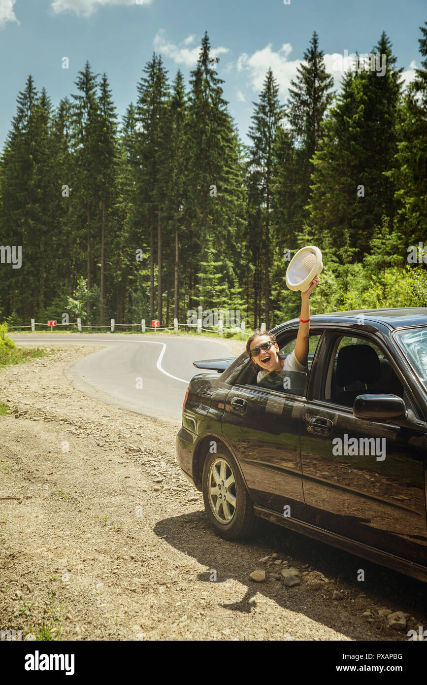 happy girl in the car Stock Photo - Alamy