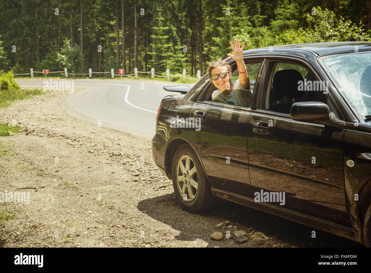 happy girl in the car Stock Photo - Alamy
