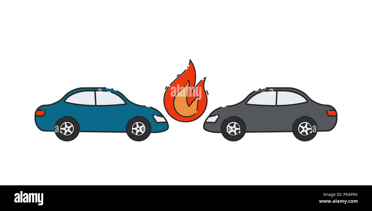 Automobile insurance. Vector illustration of crash. Insurance Fire. Stock Vector