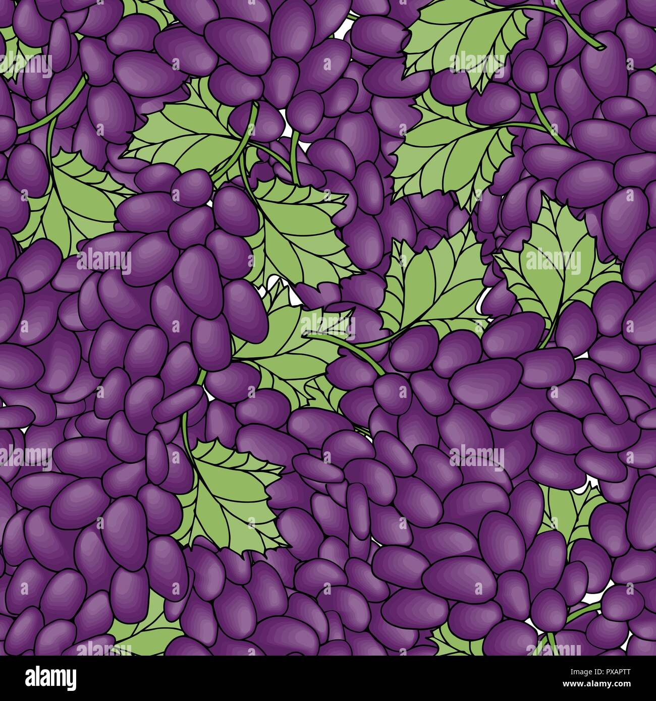 Seamless pattern background with grapes. Leaves and red berries. Vector ...