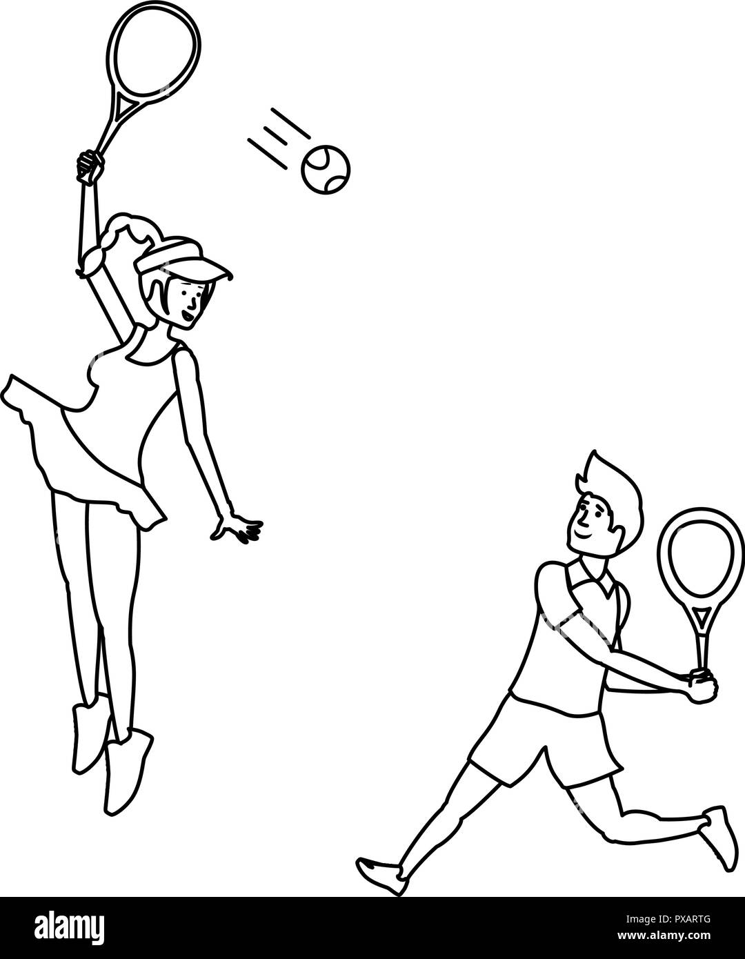 Person playing tennis illustration Black and White Stock Photos ...