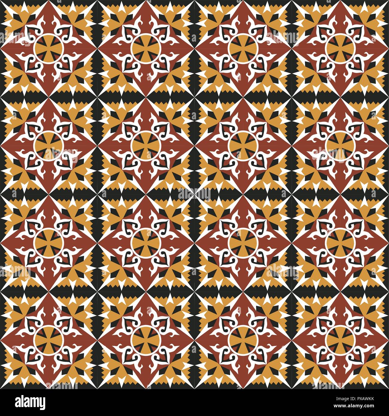 Red yellow Spanish style pattern, usually used in tiles in Spain, Portugal and other Mediterranean countries Stock Vector