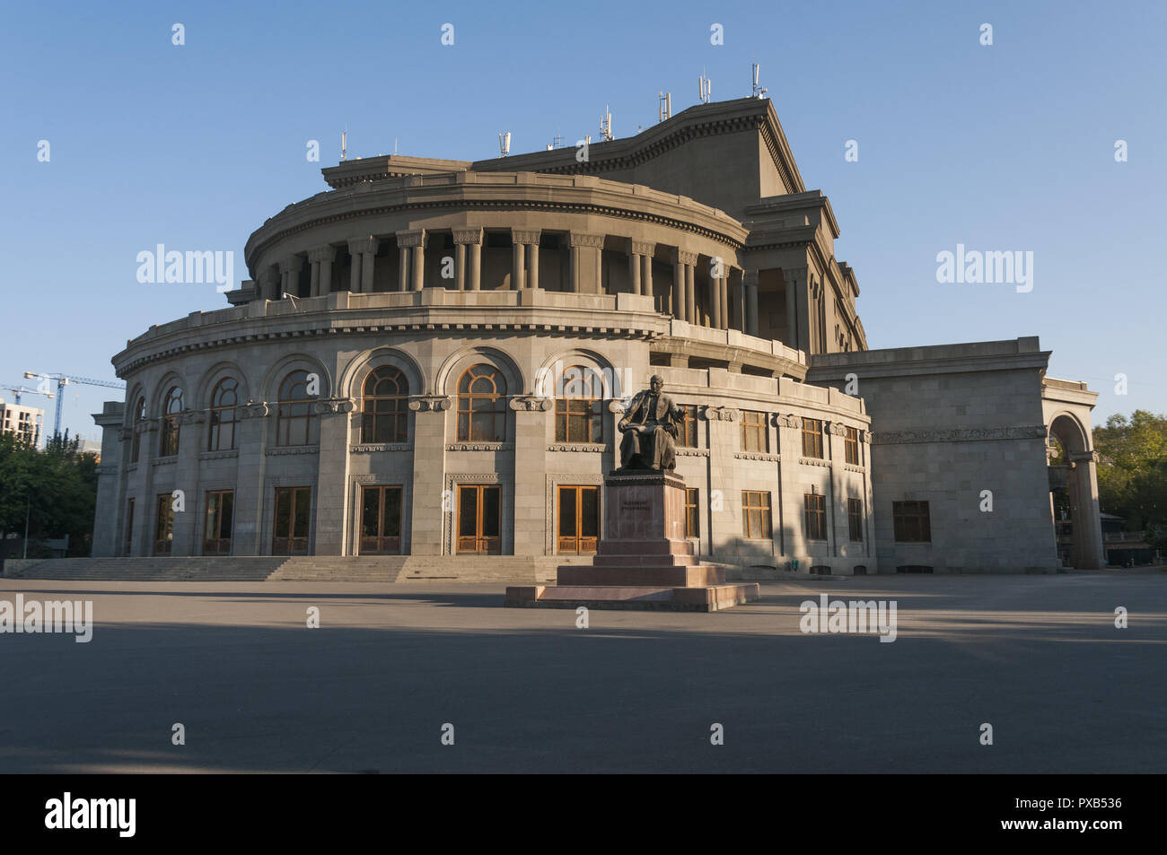 Armenia, Yerevan, Freedom Sq, Armenian Opera House with monument to