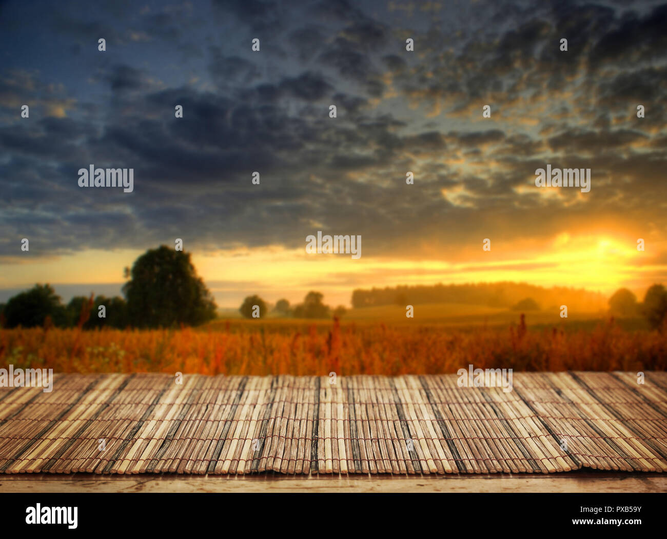 empty bamboo table for product display montages Stock Photo - Alamy