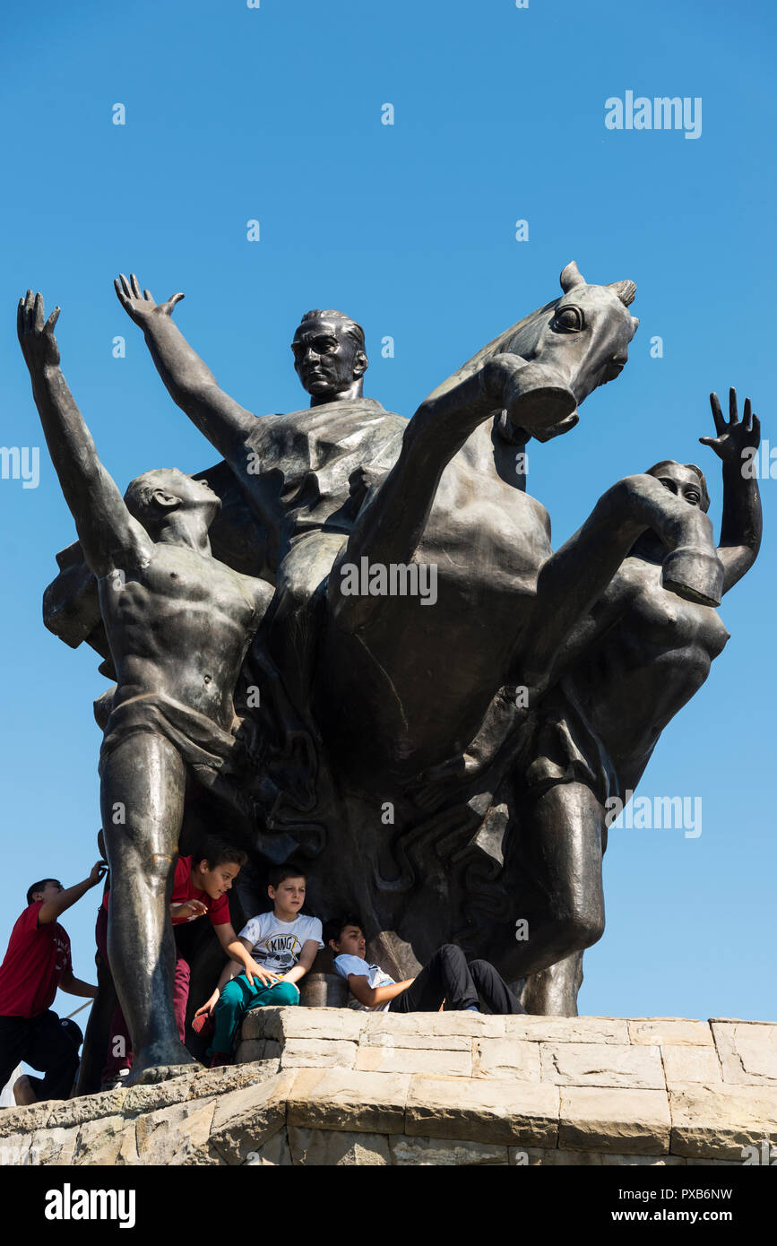 Antalya, Turkey - April 22, 2018: Monument of national rise Antalya with some people. Sculptor; Prof Dr. Huseyin Gezer. Stock Photo