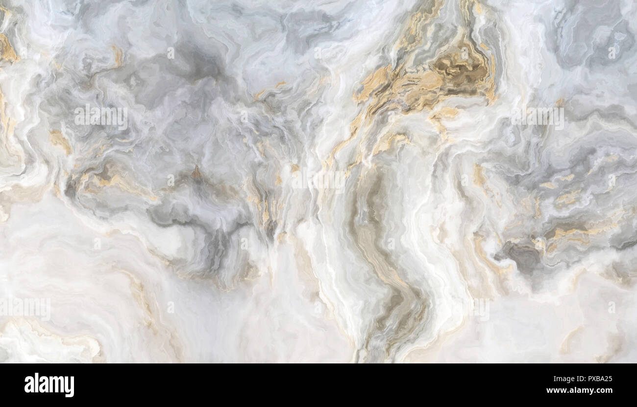 White marble pattern with curly grey and gold veins. Abstract texture