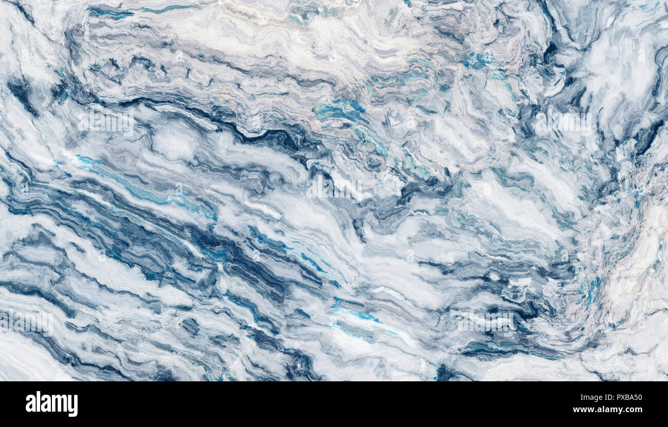 Blue marble pattern with wavy lines. Abstract texture and background. 2D illustration Stock Photo