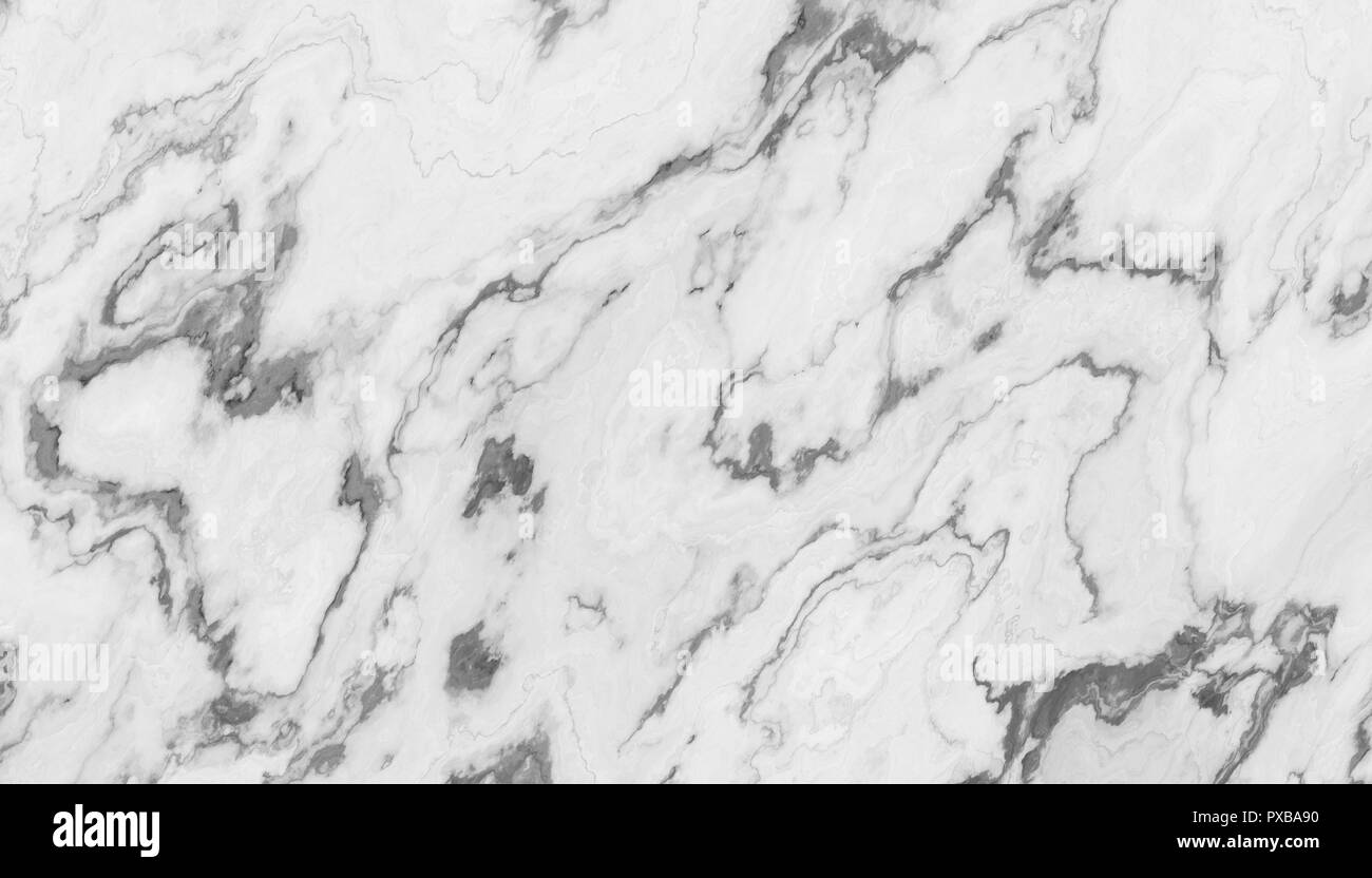 White marble pattern with curly grey and black veins. Abstract texture and background. 2D illustration Stock Photo