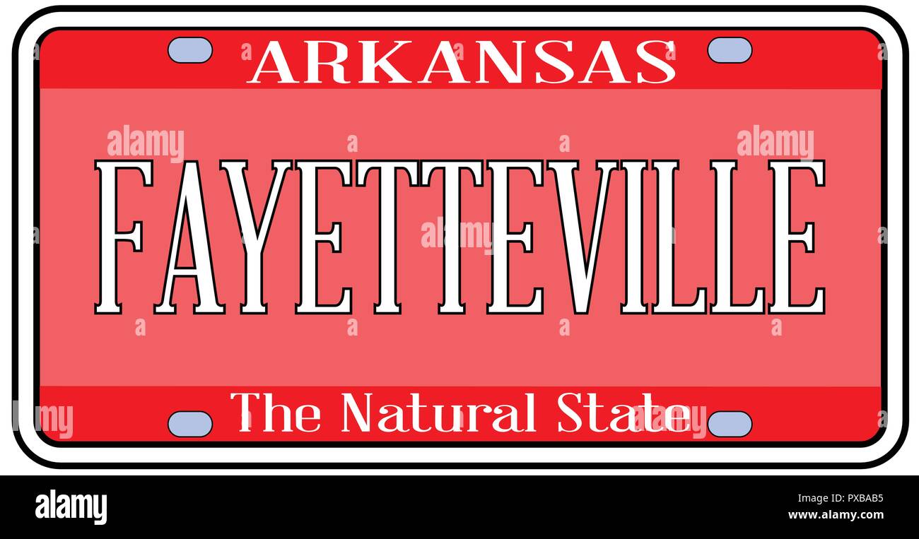 Arkansas state license plate in the colors of the state flag with the