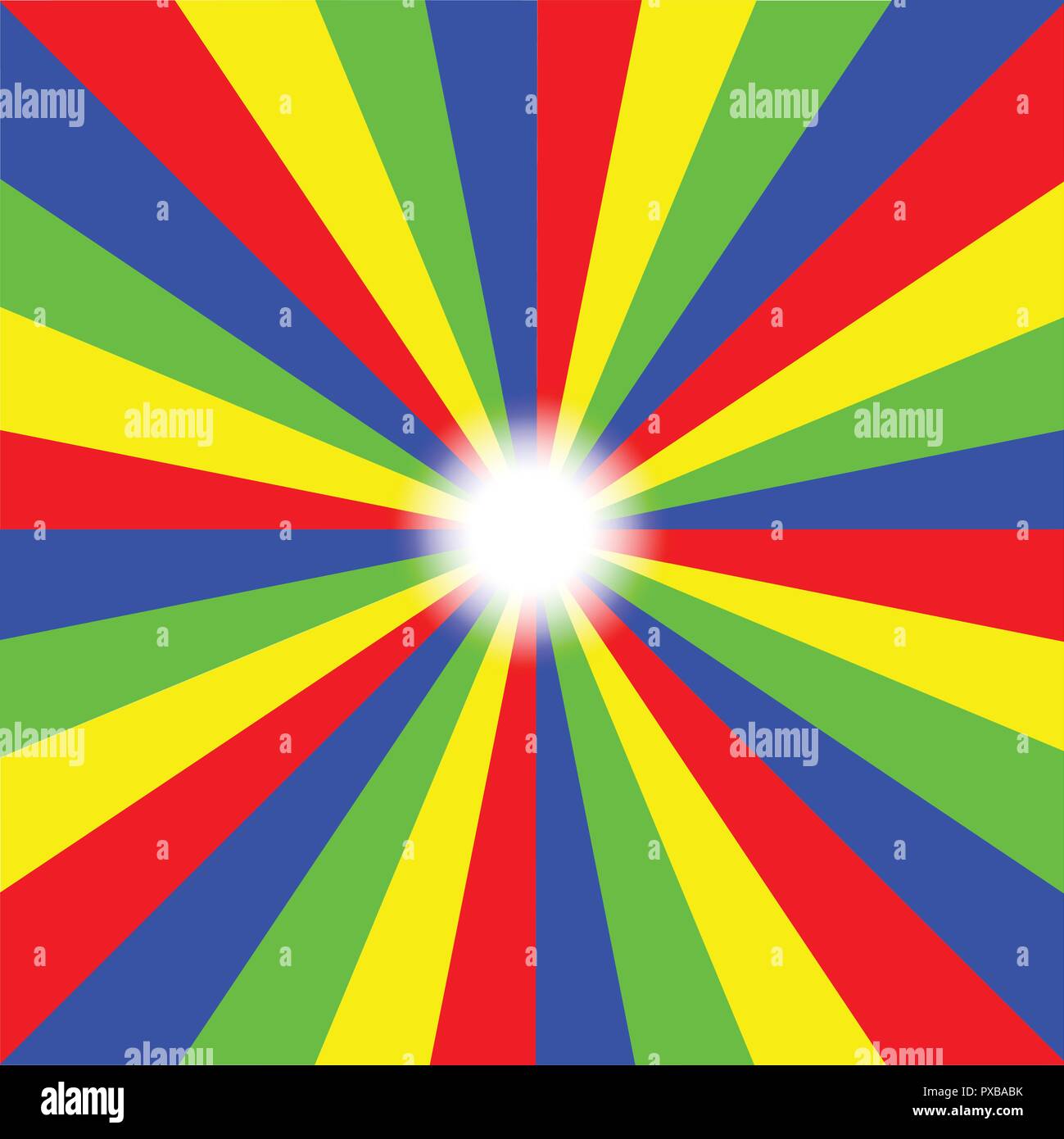 A bright multi color ray style background with white faded middle ...