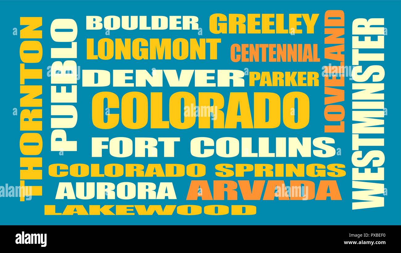 colorado state cities list Stock Vector